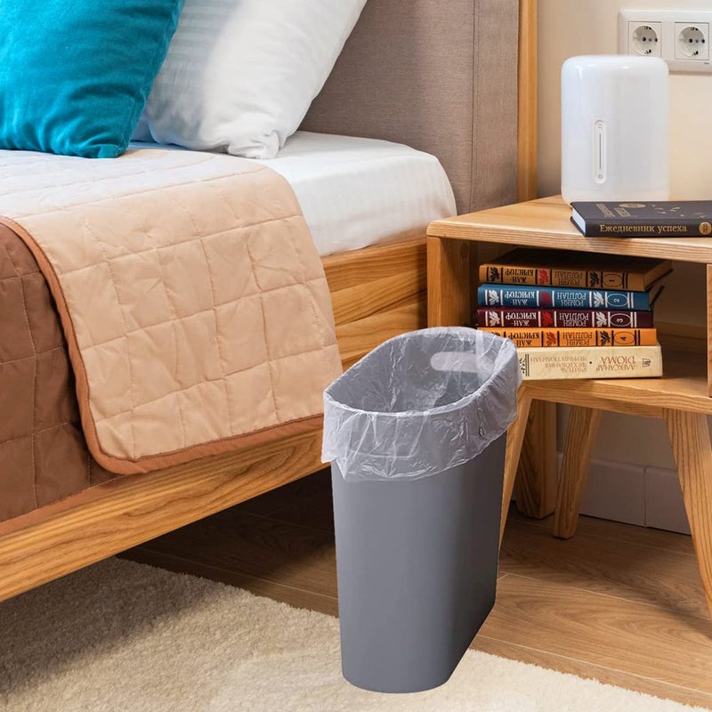 ROYFACC Small Trash Can Plastic Bathroom Wastebasket 3.2 Gallon Slim Garbage Container Bin with Handle for Home Kitchen Bathroom Bedroom Office, 2 Pack (Grey) - Image 3